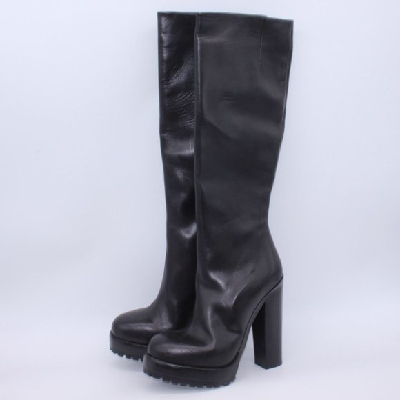Michael Kors Leather Tall Riding Platform Heel Boots Black Size 40 New W/Defect - Picture 2 of 11